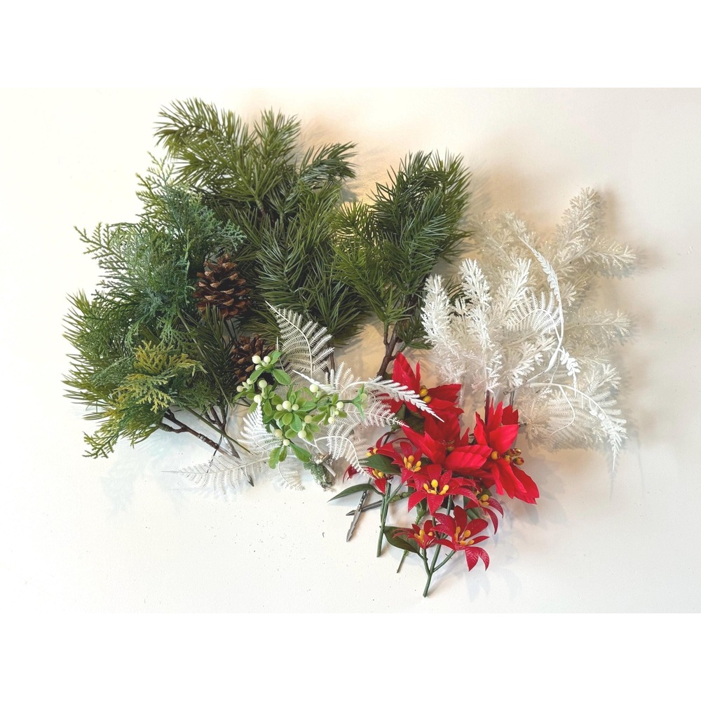 Vintage‎ Christmas spikes: Faux Poinsettia and Iced Pine branch greenery